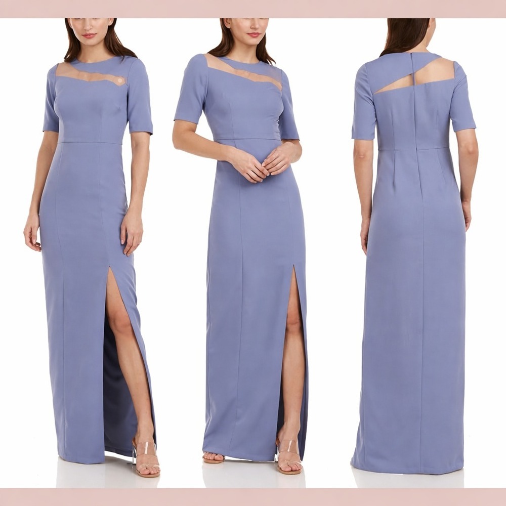 NWD JS Collections [ NO SIZE ] Half Sleeve Column Gown in Slate Blue‎ #J2235